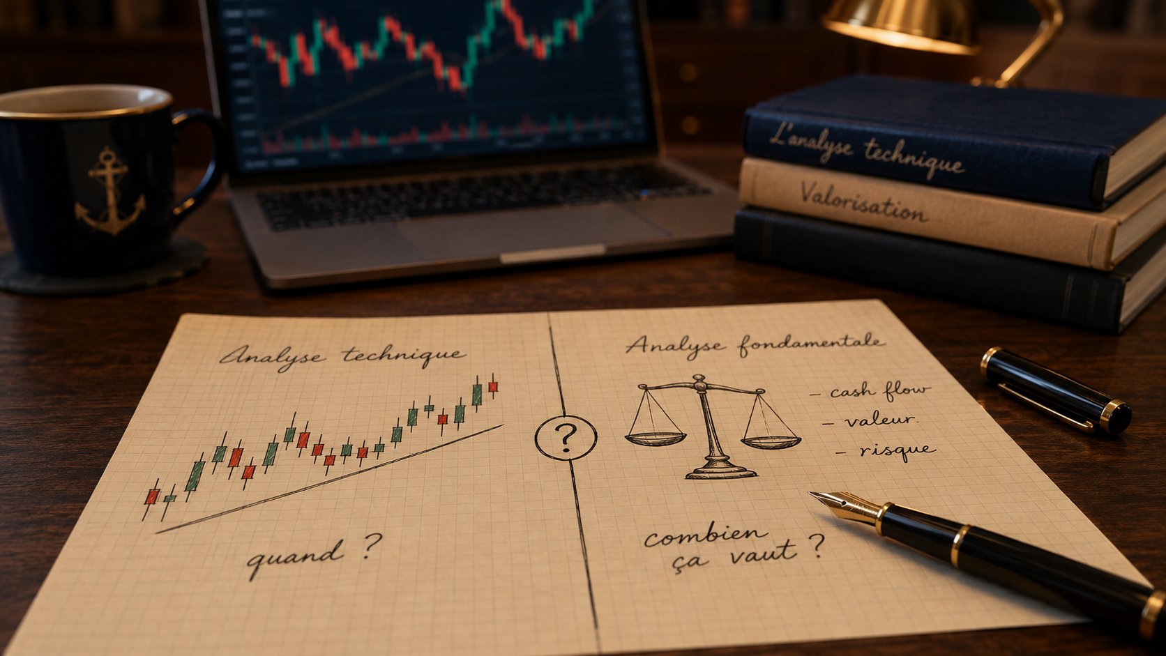 Trader hésitant entre analyse technique et analyse fondamentale pour décider