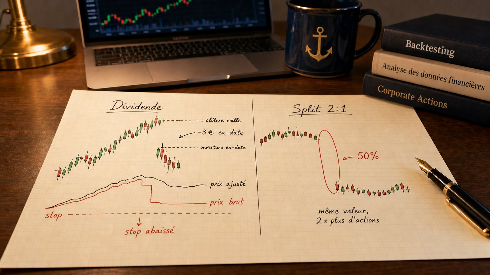 Prix ajusté et prix brut : un dividende et un split qui faussent un backtest sur actions et ETF